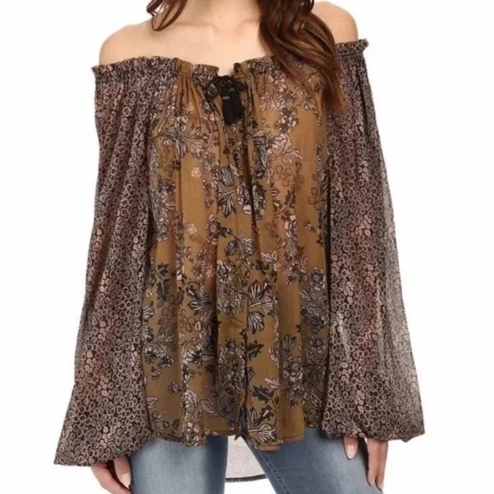 Free People Hendrix Floral Off Shoulder Blouse Size S